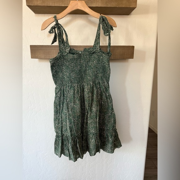Aerie|Smocked Olive Green Sleeveless babydoll dress with bows on sleeve,Medium• - Picture 9 of 15